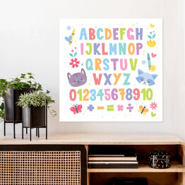 Plakat samoprzylepny Kolorowa tablica z cyferkami i literkami dla dzieci