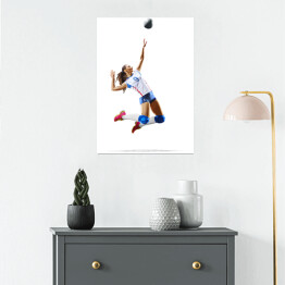 Plakat Kobieta grająca w siatkówkę na białym tle