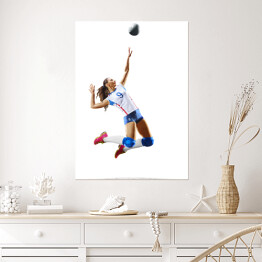 Plakat samoprzylepny Kobieta grająca w siatkówkę na białym tle