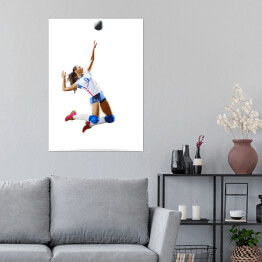 Plakat Kobieta grająca w siatkówkę na białym tle