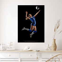 Plakat Kobieta grająca w siatkówkę na czarnym tle