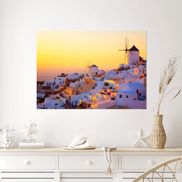 Plakat Złoty zachód słońca na Santorini, Grecja