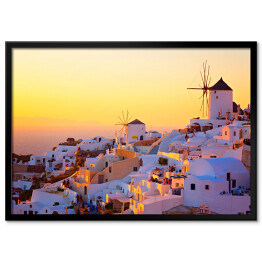 Plakat w ramie Złoty zachód słońca na Santorini, Grecja