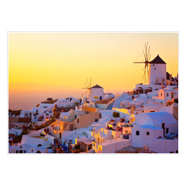 Plakat samoprzylepny Złoty zachód słońca na Santorini, Grecja
