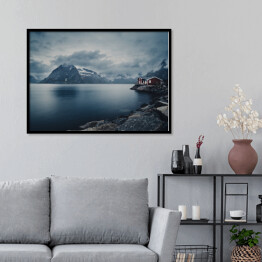 Plakat w ramie Jezioro w mroźną pogodę wśród gór