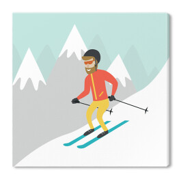 Obraz na płótnie Stok narciarski z narciarzem - kolorowa ilustracja