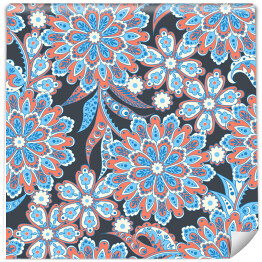 Tapeta winylowa zmywalna w rolce Perskie dekoracje - motyw kwiatowy w kolorach niebieskim i czarwonym