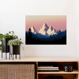 Plakat samoprzylepny Pejzaż górski na tle różowego nieba