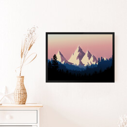 Obraz w ramie Pejzaż górski na tle różowego nieba