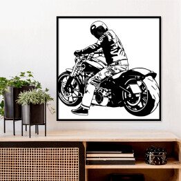 Plakat w ramie Czarny motocykl od tyłu
