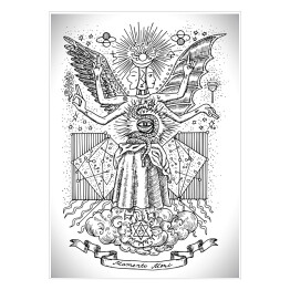 Plakat samoprzylepny Biało czarna mistyczna ilustracja z bóstwem