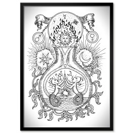 Plakat w ramie Alchemia - mistyczna czarno biała ilustracja