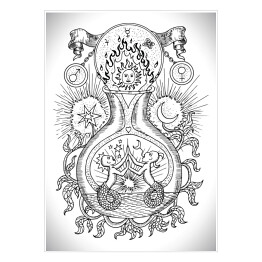 Plakat Alchemia - mistyczna czarno biała ilustracja