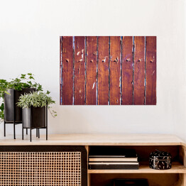 Plakat samoprzylepny Obdarte drewno - deski w kolorze wiśniowym