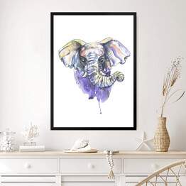 Akwarela - fioletowy słoń