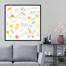 Plakat w ramie Kolorowa kolekcja liści na białym tle