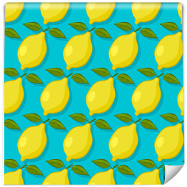 Tapeta samoprzylepna w rolce Cytryny z listkami na niebieskim tle 
