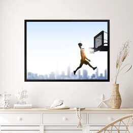 Obraz w ramie Mecz koszykówki na tle błękitnego nieba
