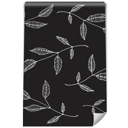Tapeta samoprzylepna w rolce Białe zarysy liści na czarnym tle