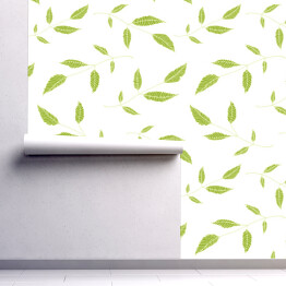 Tapeta samoprzylepna w rolce Zielone gałązki z liśćmi na białym tle