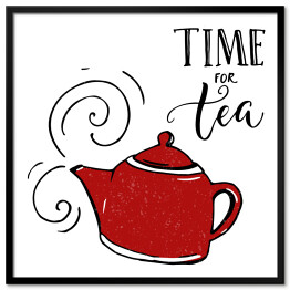 Plakat w ramie "Czas na herbatę" - ilustracja z napisem