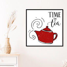 Plakat w ramie "Czas na herbatę" - ilustracja z napisem