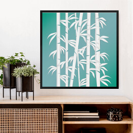 Obraz w ramie Las bambusowy - biało niebieska ilustracja