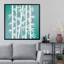 Obraz w ramie Las bambusowy - biało niebieska ilustracja