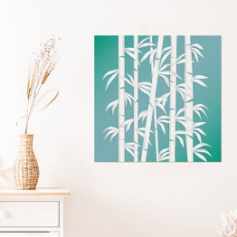 Plakat samoprzylepny Las bambusowy - biało niebieska ilustracja