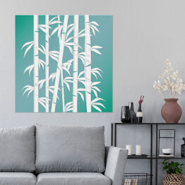 Plakat samoprzylepny Las bambusowy - biało niebieska ilustracja