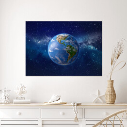 Plakat Planeta ziemia w kosmosie - ilustracja w niebieskich barwach