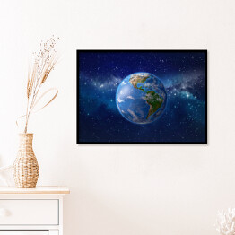 Plakat w ramie Planeta ziemia w kosmosie - ilustracja w niebieskich barwach