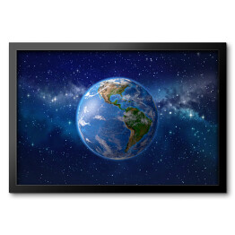 Obraz w ramie Planeta ziemia w kosmosie - ilustracja w niebieskich barwach