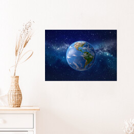 Plakat samoprzylepny Planeta ziemia w kosmosie - ilustracja w niebieskich barwach