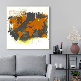 Obraz na płótnie Pomarańczowa mapa świata na szarym tle