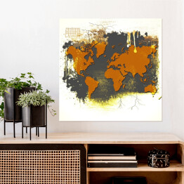 Plakat samoprzylepny Pomarańczowa mapa świata na szarym tle