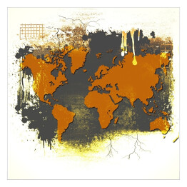 Plakat samoprzylepny Pomarańczowa mapa świata na szarym tle