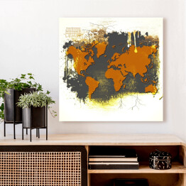 Obraz na płótnie Pomarańczowa mapa świata na szarym tle