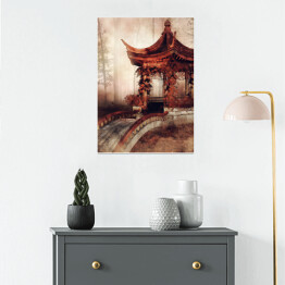 Plakat Orientalna altana z mostem i jesiennym bluszczem