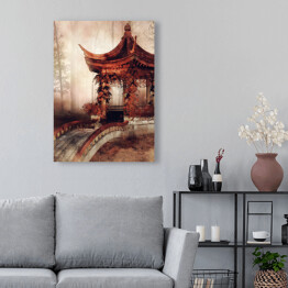 Obraz na płótnie Orientalna altana z mostem i jesiennym bluszczem