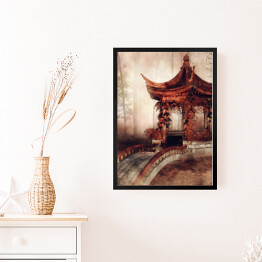 Obraz w ramie Orientalna altana z mostem i jesiennym bluszczem