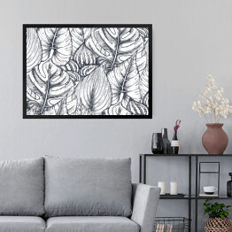Obraz w ramie Kompozycja z tropikalnych liści - szkic