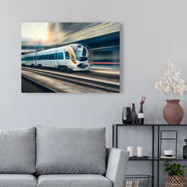 Obraz na płótnie Szybki pociąg w ruchu na stacji kolejowej