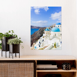 Plakat samoprzylepny Urokliwe miasteczko na Santorini, Grecja