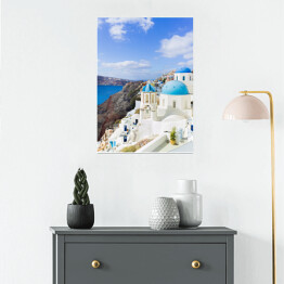 Plakat Urokliwe miasteczko na Santorini, Grecja