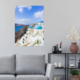 Plakat samoprzylepny Urokliwe miasteczko na Santorini, Grecja