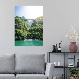 Plakat samoprzylepny Krajobraz z mostem, Chiny