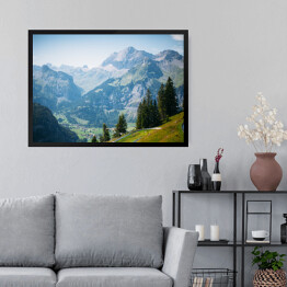 Obraz w ramie Góry Szwajcarii z wioską w dolinie