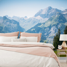 Fototapeta samoprzylepna Góry Szwajcarii z wioską w dolinie