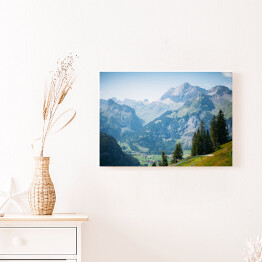 Obraz na płótnie Góry Szwajcarii z wioską w dolinie
